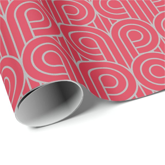 Art Deco Pattern 07 - Spanish Grey on Paradise Pin Wrapping Paper (Roll Corner)