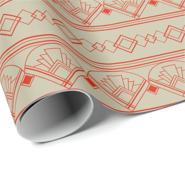 Art Deco Pattern 08 - Dali's Red on Off-White Wrapping Paper (Roll Corner)
