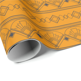Art Deco Pattern 08 - Deco Black on Vivid Gamboge Wrapping Paper