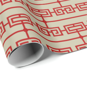 Art Deco Pattern 09 - Escher Red on Off-White Wrapping Paper