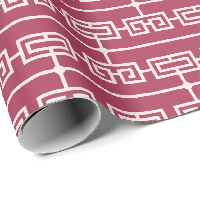 Art Deco Pattern 09 - Light Pink on Raspberry Pink Wrapping Paper (Roll Corner)