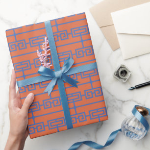 Art Deco Pattern 09 - Prussian Blue on Orange Wrapping Paper