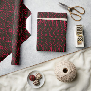 Art Deco Pattern 10 - Carmine Red on Black Wrapping Paper