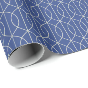 Art Deco Pattern 10 - Off-White on Prussian Blue Wrapping Paper