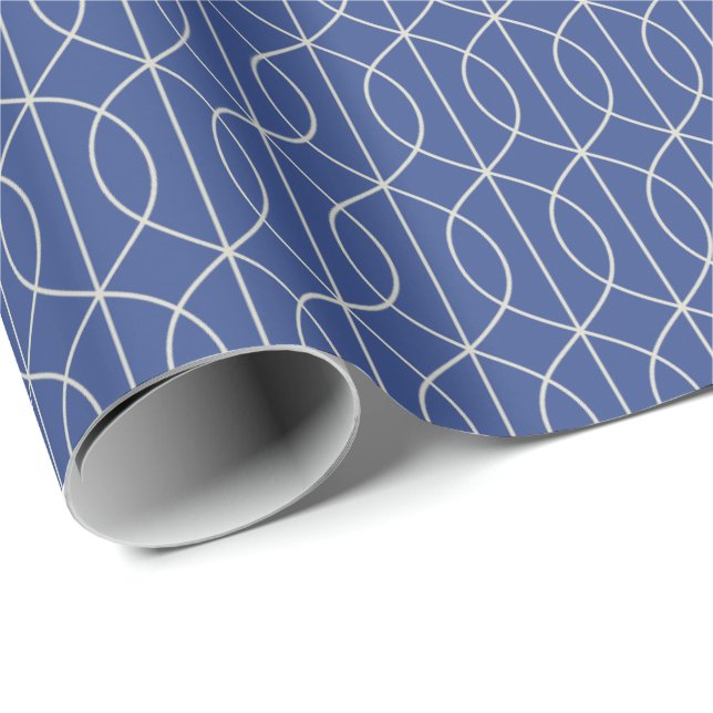 Art Deco Pattern 10 - Off-White on Prussian Blue Wrapping Paper (Roll Corner)