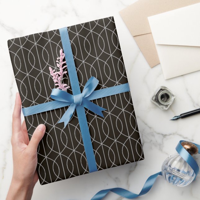 Art Deco Pattern 10 - Spanish Grey on Black Wrapping Paper (Gifting)
