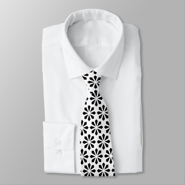 Art Deco Pattern - Black on White Tie (Tied)