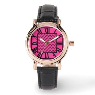 Art Deco Pattern, fuchsia pink Watch