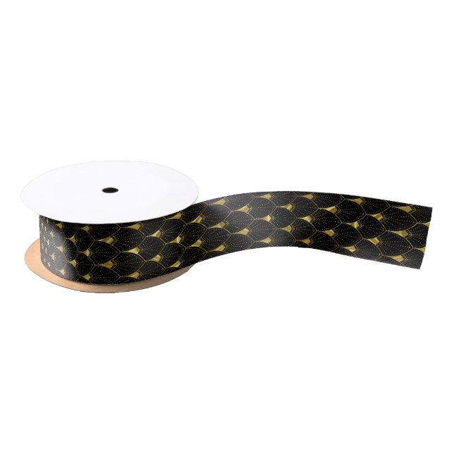 Art Deco Pattern Gold and Black Satin Ribbon (Spool)