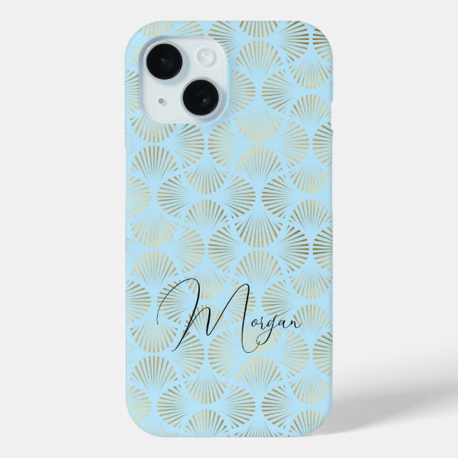 Art Deco Pattern, Gold & Pale Blue, Script Name Case-Mate iPhone Case (Back)