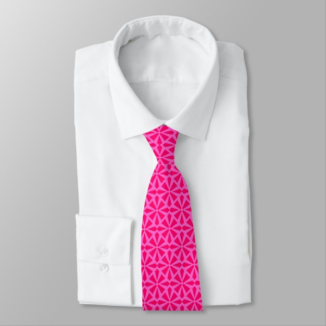 Art Deco Pattern II - Neon Red on Pink Tie (Tied)