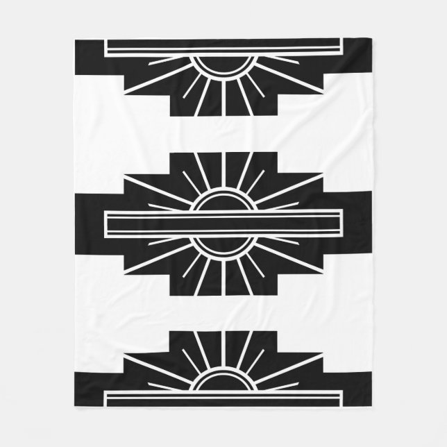 Art Deco Pattern in Black Fleece Blanket (Front)