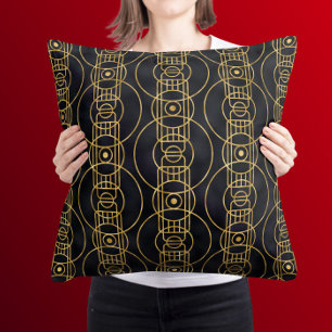 Art Deco pattern in black & gold  Cushion