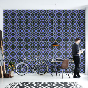 Art  Deco  pattern in blue and  black Wallpaper