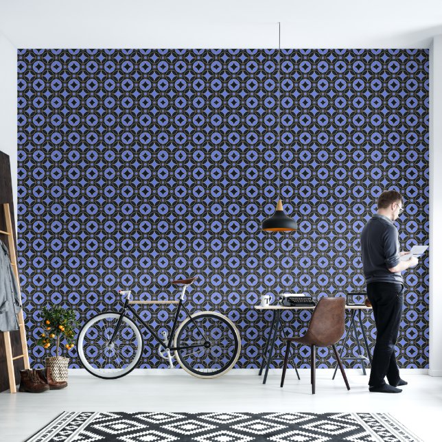 Art  Deco  pattern in blue and  black Wallpaper (Living Room)