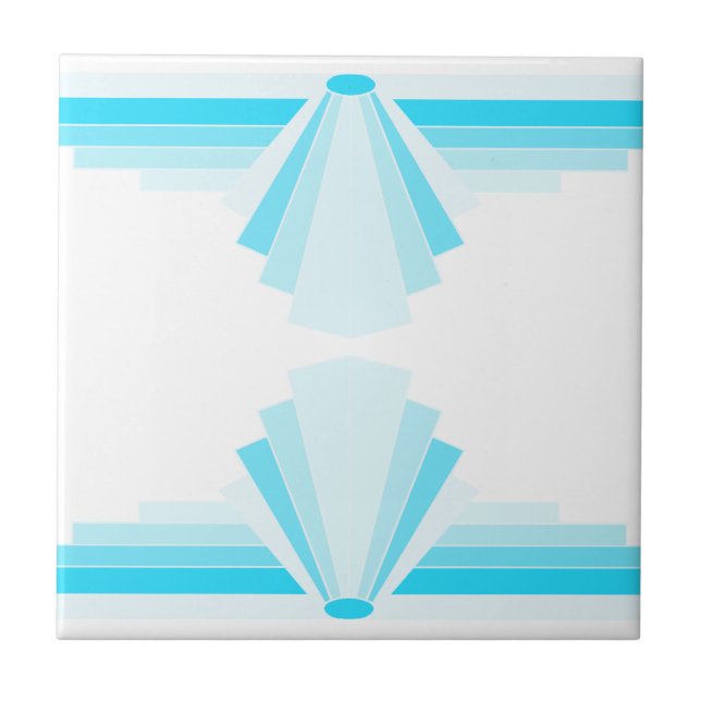 Art Deco Pattern in Blue Ceramic Tile (Front)