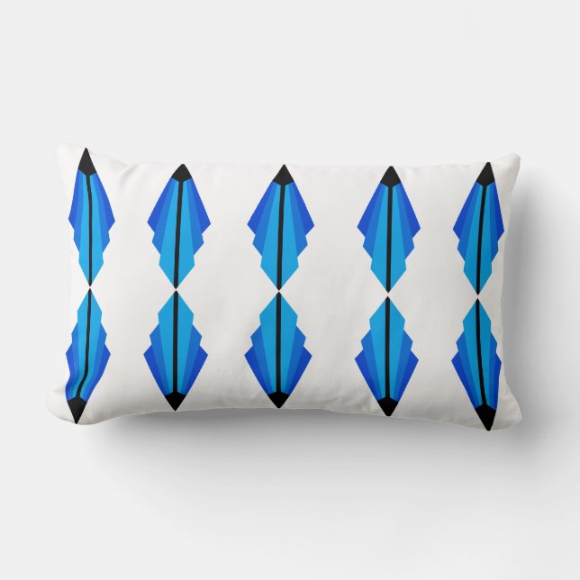 Art Deco Pattern in Blues and Black Lumbar Cushion (Front)