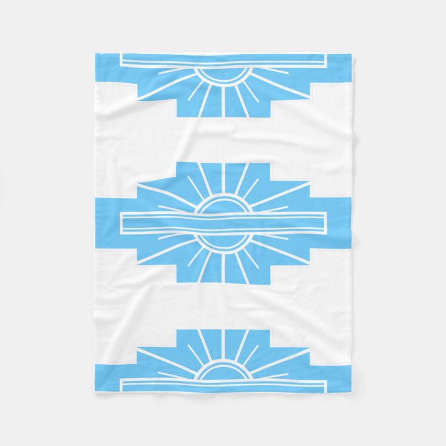 Art Deco Pattern in Blues Fleece Blanket (Front)