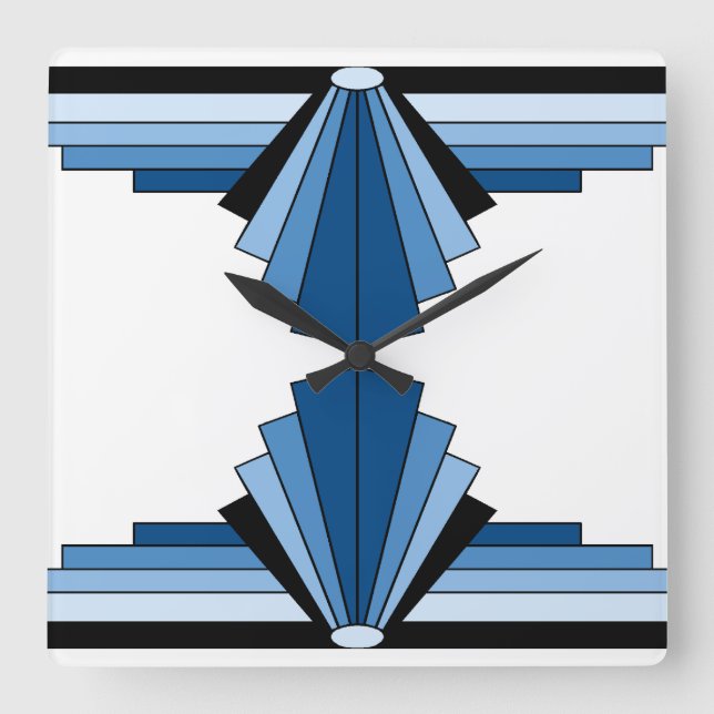 Art Deco Pattern in Blues Square Wall Clock (Front)