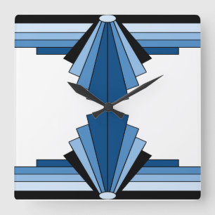 Art Deco Pattern in Blues Square Wall Clock