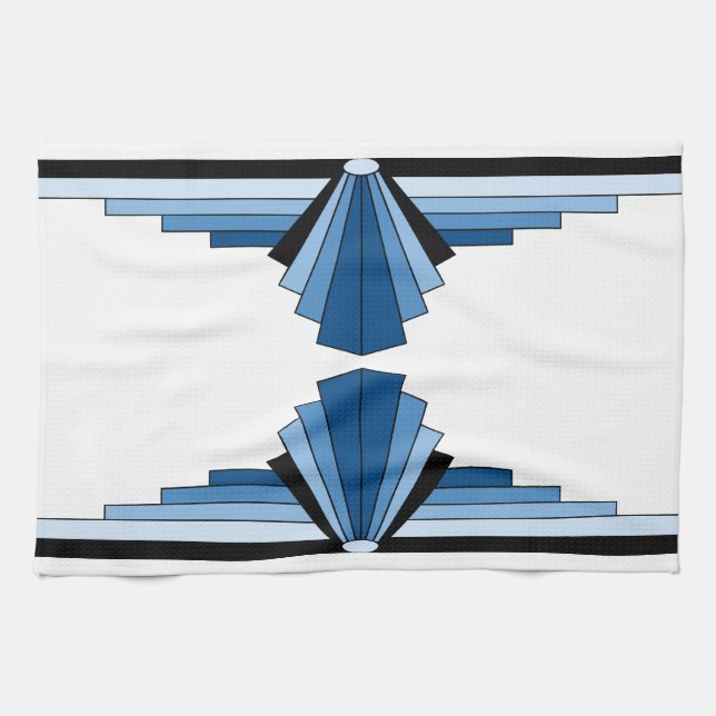 Art Deco Pattern in Blues Tea Towel (Horizontal)