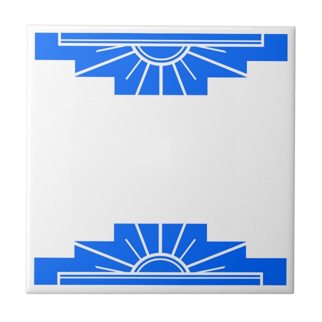 Art Deco Pattern in Bold Blue Ceramic Tile (Front)