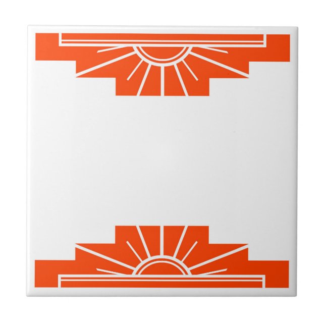 Art Deco Pattern in Bold Orange Ceramic Tile (Front)
