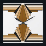 Art Deco Pattern in Brown, Tan and Black Square Wall Clock<br><div class="desc">This pattern is based on classic art deco shapes,  recreated in brown,  tan and black</div>