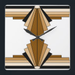 Art Deco Pattern in Brown, Tan and Black Square Wall Clock<br><div class="desc">This pattern is based on classic art deco shapes,  recreated in brown,  tan and black</div>