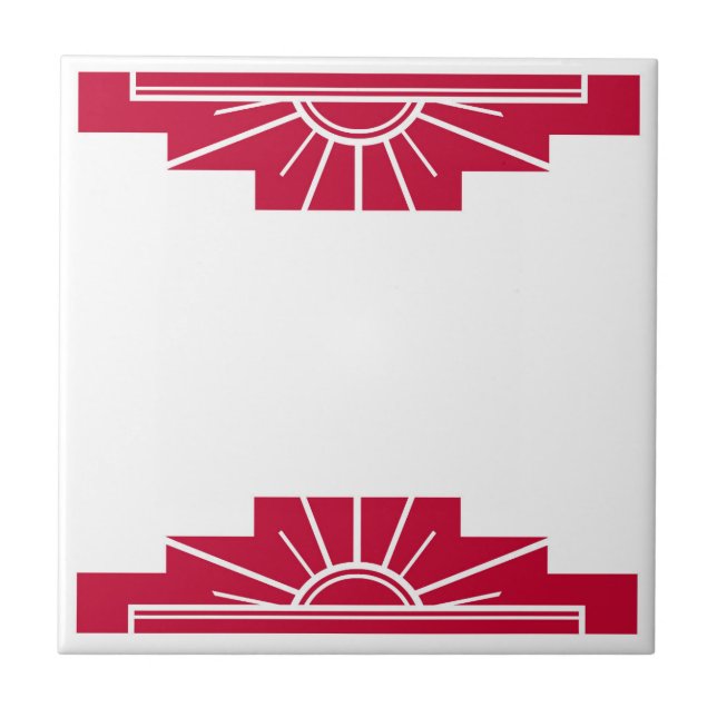 Art Deco Pattern in Deep Ruby Ceramic Tile (Front)