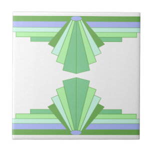 Art Deco Pattern in Green & Blue Ceramic Tile