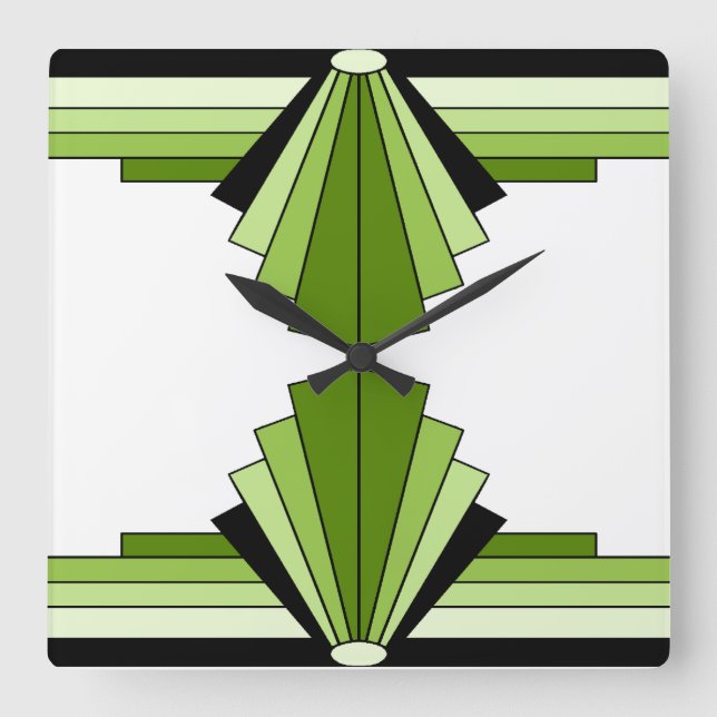 Art Deco Pattern in Greens 2 Square Wall Clock (Front)