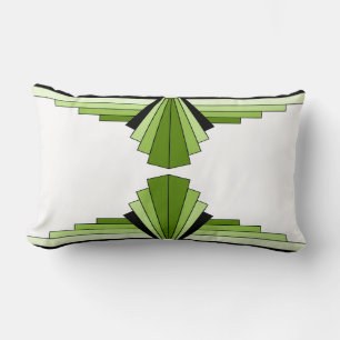Art Deco Pattern in Greens and Black Lumbar Cushio Cushion