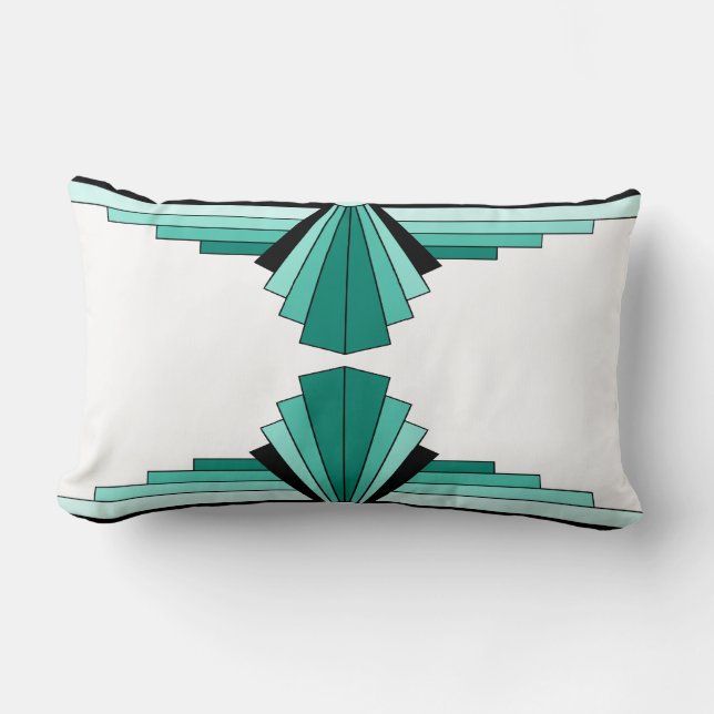 Art Deco Pattern in Greens and Black Lumbar Cushio Cushion (Front)