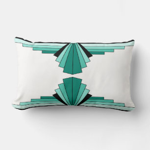 Art Deco Pattern in Greens and Black Lumbar Cushio Lumbar Cushion