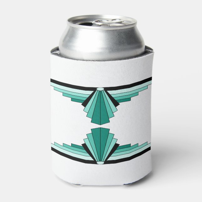 Art Deco Pattern in Greens Can Cooler (Can Front)