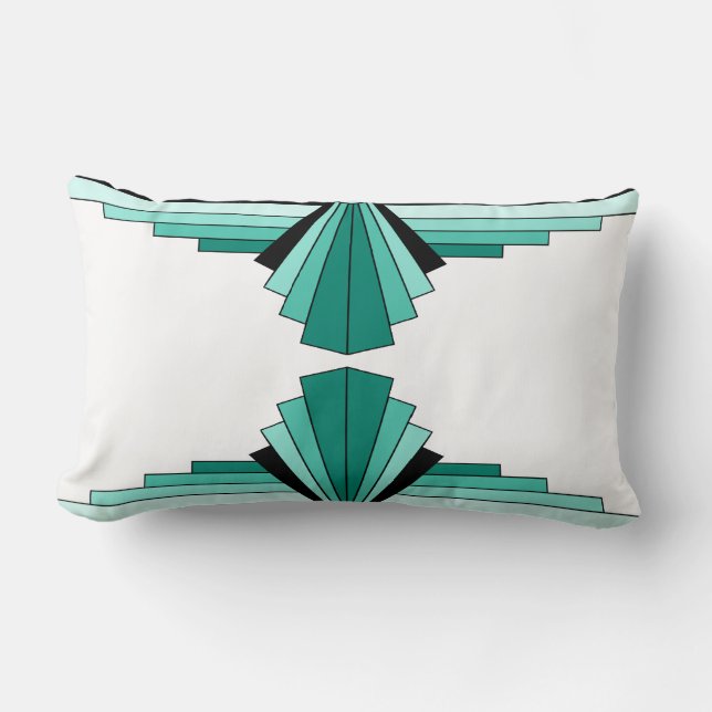 Art Deco Pattern in Greens Lumbar Cushion (Front)