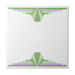 Art Deco Pattern in Greens & Pink Ceramic Tile