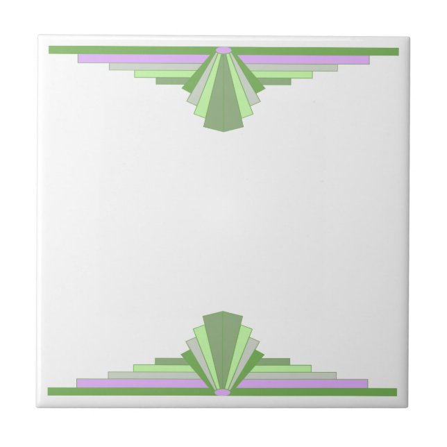 Art Deco Pattern in Greens & Pink Ceramic Tile (Front)