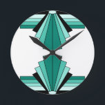 Art Deco Pattern in Greens Round Clock<br><div class="desc">Classic art deco patterns in aquas,  greens,  mint and black</div>