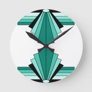 Art Deco Pattern in Greens Round Clock