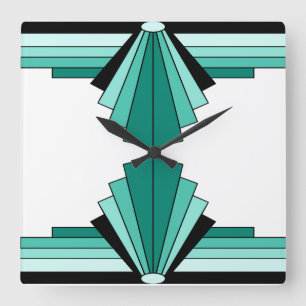 Art Deco Pattern in Greens Square Wall Clock