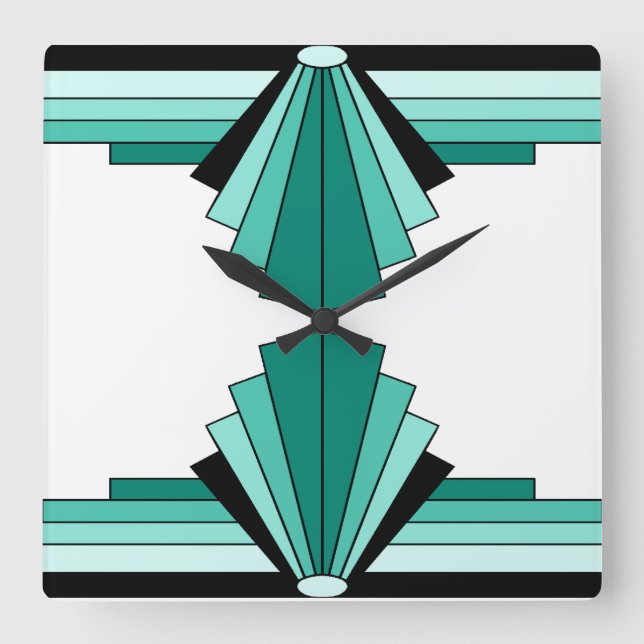 Art Deco Pattern in Greens Square Wall Clock (Front)