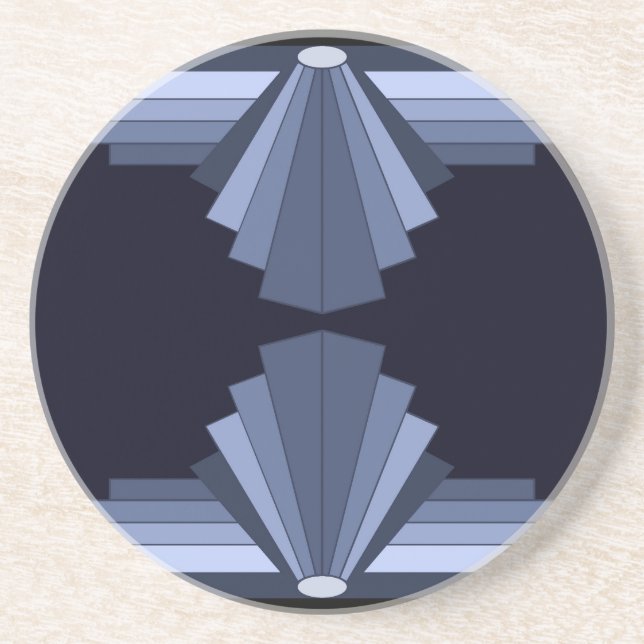 Art Deco Pattern in Grey-Blues Coaster (Front)