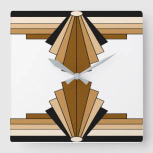 Art Deco Pattern in Orange  and Tan Square Wall Clock