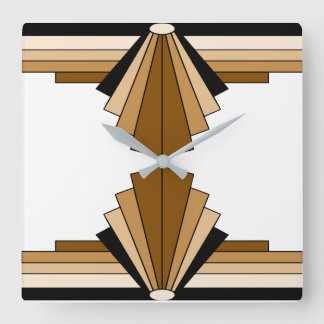 Art Deco Pattern in Orange  and Tan Square Wall Clock