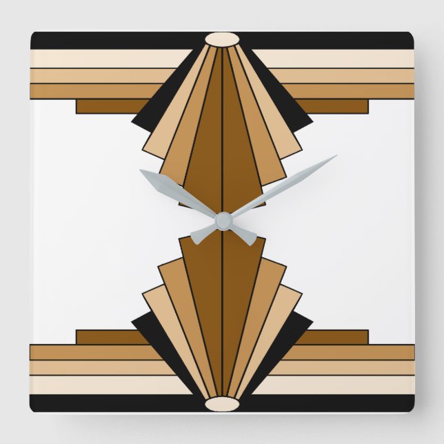 Art Deco Pattern in Orange  and Tan Square Wall Clock (Front)