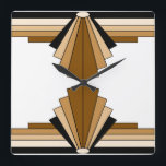 Art Deco Pattern in Orange  and Tan Square Wall Clock<br><div class="desc">This pattern is based on classic art deco shapes.</div>