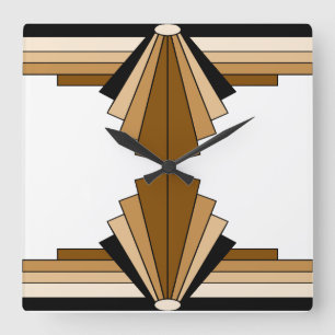 Art Deco Pattern in Orange and Tan Square Wall Clock