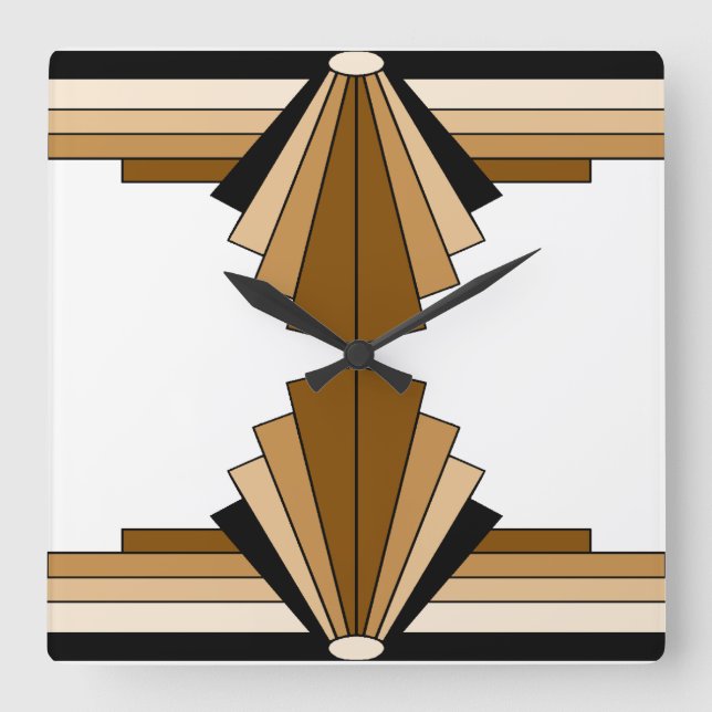 Art Deco Pattern in Orange  and Tan Square Wall Clock (Front)